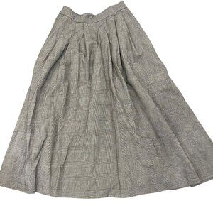 Gray Plaid Pleated Midi Skirt